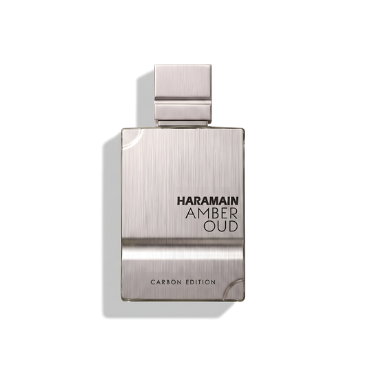 Bottle of Al Haramain Amber Oud Carbon Edition EDP fragrance on a white background with soft shadow
