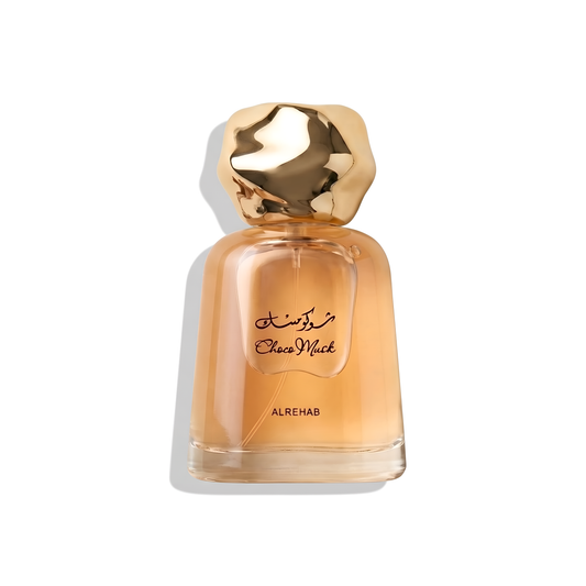 Bottle of Al Rehab Choco Musk EDP fragrance on a white background with soft shadow
