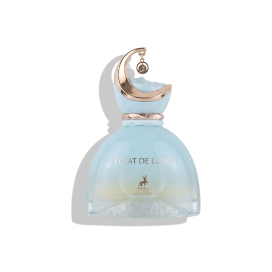 Bottle of Alhambra Eclat de Lune EDP fragrance on a white background with soft shadow
