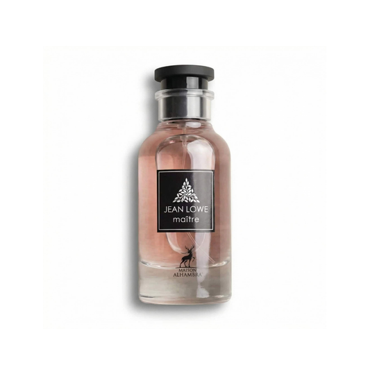 Bottle of Alhambra Jean Lowe Matière EDP fragrance on a white background with soft shadow