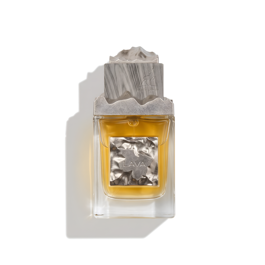 Bottle of Alhambra Lava EDP fragrance on a white background with soft shadow