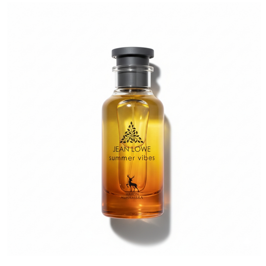 Bottle of Alhambra Summer Vibes EDP fragrance on a white background with soft shadow