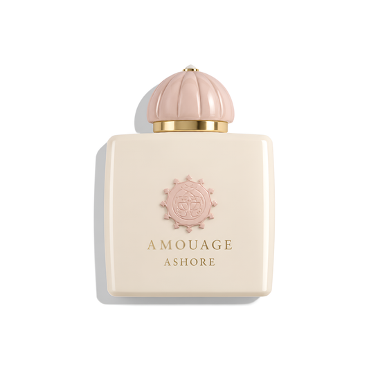 Bottle of Amouage Ashore (Batch - 2019) EDP fragrance on a white background with soft shadow