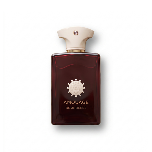 Bottle of Amouage Boundless EDP fragrance on a white background with soft shadow