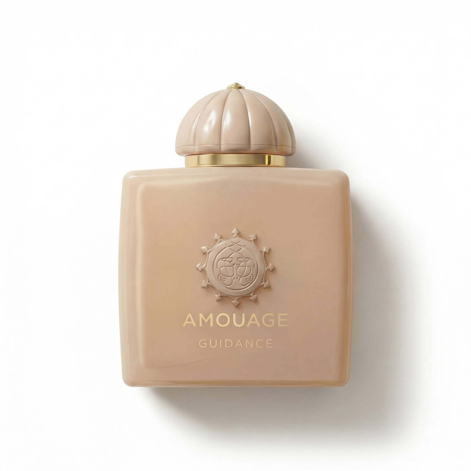 Bottle of Amouage Guidance EDP fragrance on a white background with soft shadow