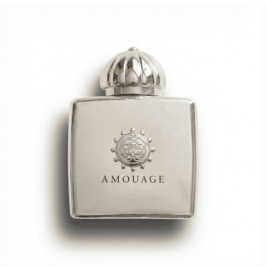 Bottle of Amouage Reflection Woman (Batch - 2019) EDP fragrance on a white background with soft shadow