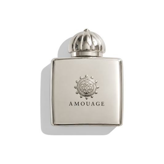Bottle of Amouage Reflection Woman (Batch - 2019) EDP fragrance on a white background with soft shadow