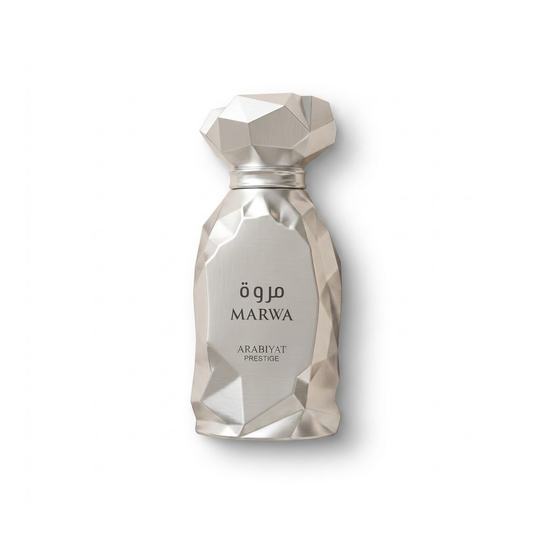 Bottle of Arabiyat Marwa EDP fragrance on a white background with soft shadow