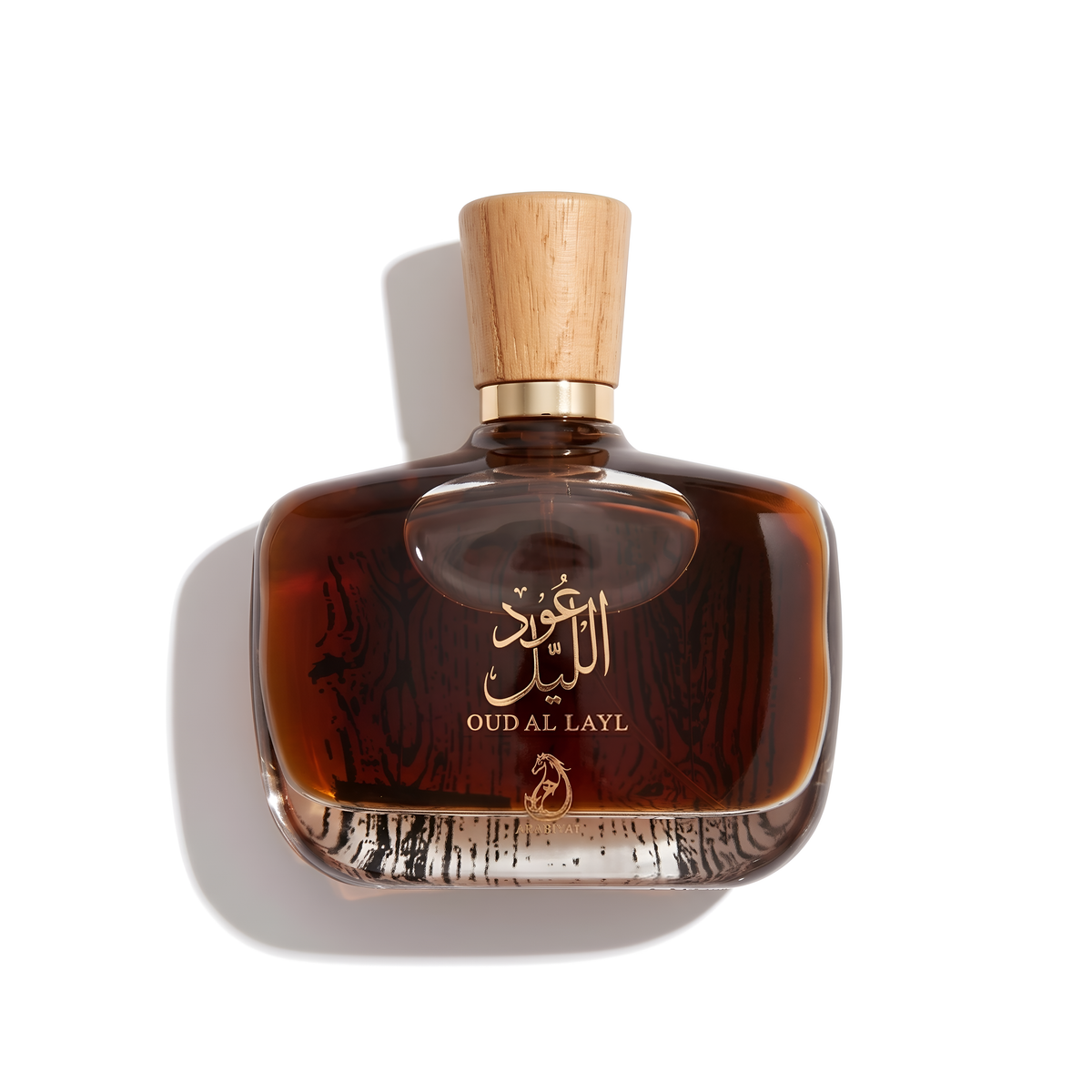 Bottle of Arabiyat Oud Al Layl EDP fragrance on a white background with soft shadow