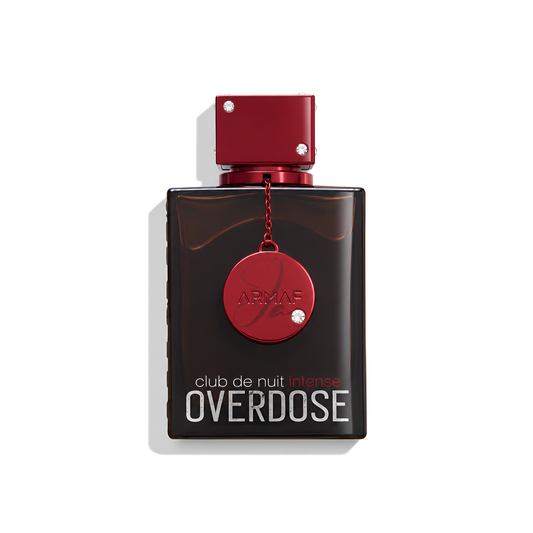 Bottle of Armaf Club De Nuit Intense Overdose EDP fragrance on a white background with soft shadow
