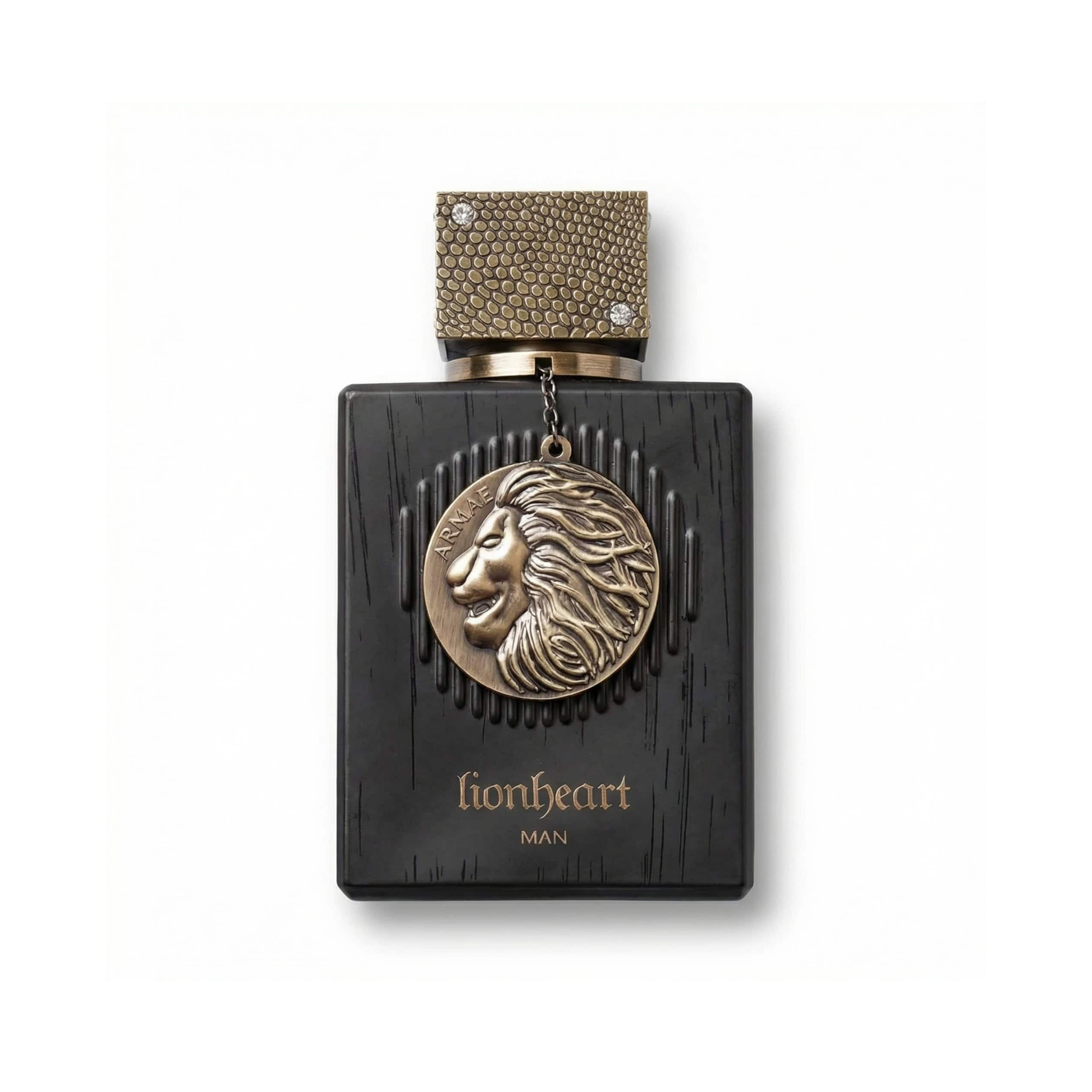 Bottle of Armaf Club De Nuit Lion Heart EDP fragrance on a white background with soft shadow