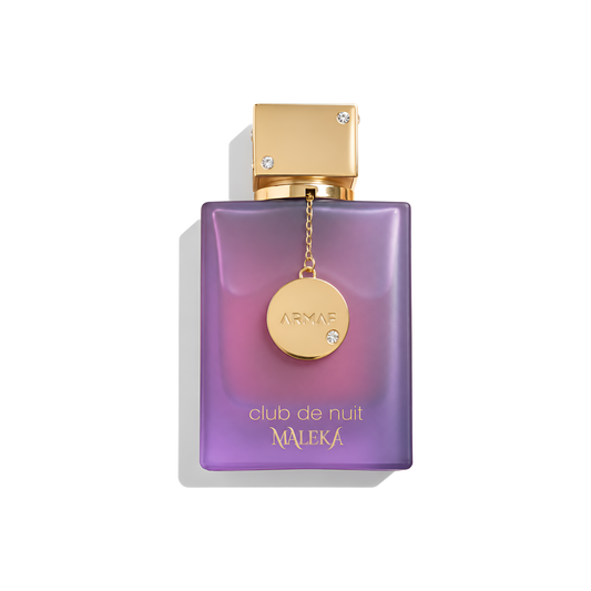 Bottle of Armaf Club De Nuit Maleka EDP fragrance on a white background with soft shadow