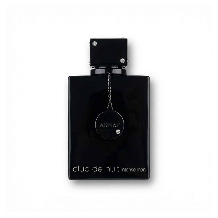 Bottle of Armaf Club de Nuit Intense Man Eau de Parfum EDP fragrance on a white background with soft shadow
