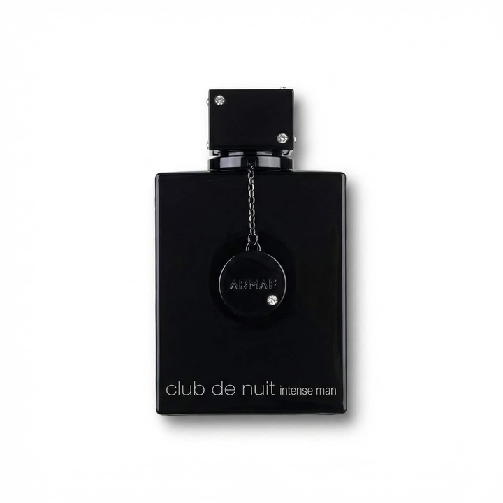 Bottle of Armaf Club de Nuit Intense Man Parfum Parfum fragrance on a white background with soft shadow