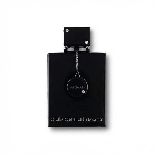 Bottle of Armaf Club de Nuit Intense Man Parfum Parfum fragrance on a white background with soft shadow