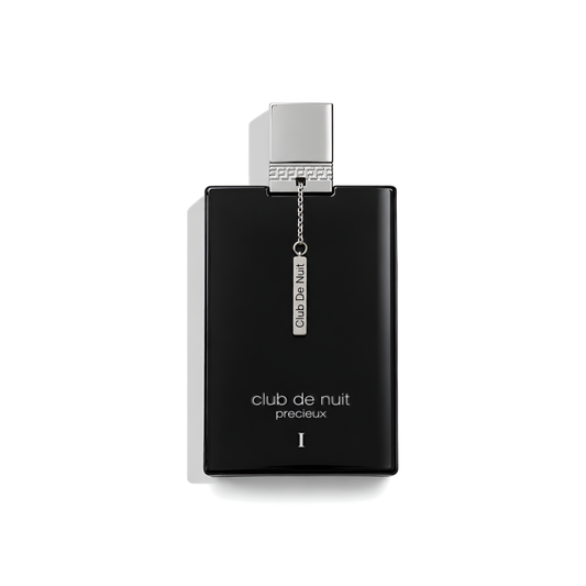 Bottle of Armaf Club de Nuit Precieux I Extrait fragrance on a white background with soft shadow