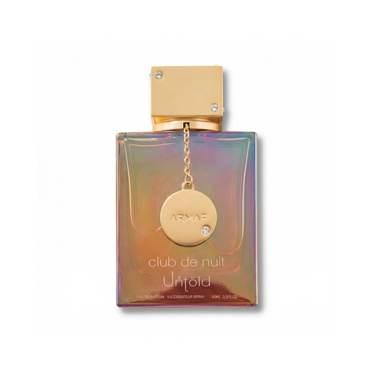 Bottle of Armaf Club de Nuit Untold EDP fragrance on a white background with soft shadow