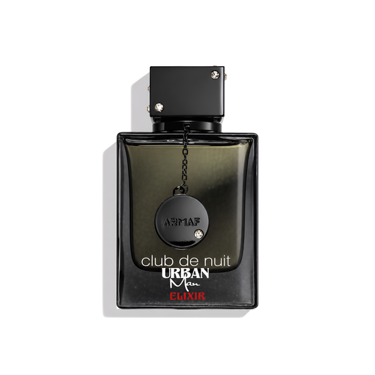 Bottle of Armaf Club de Nuit Urban Man Elixir fragrance on a white background with soft shadow