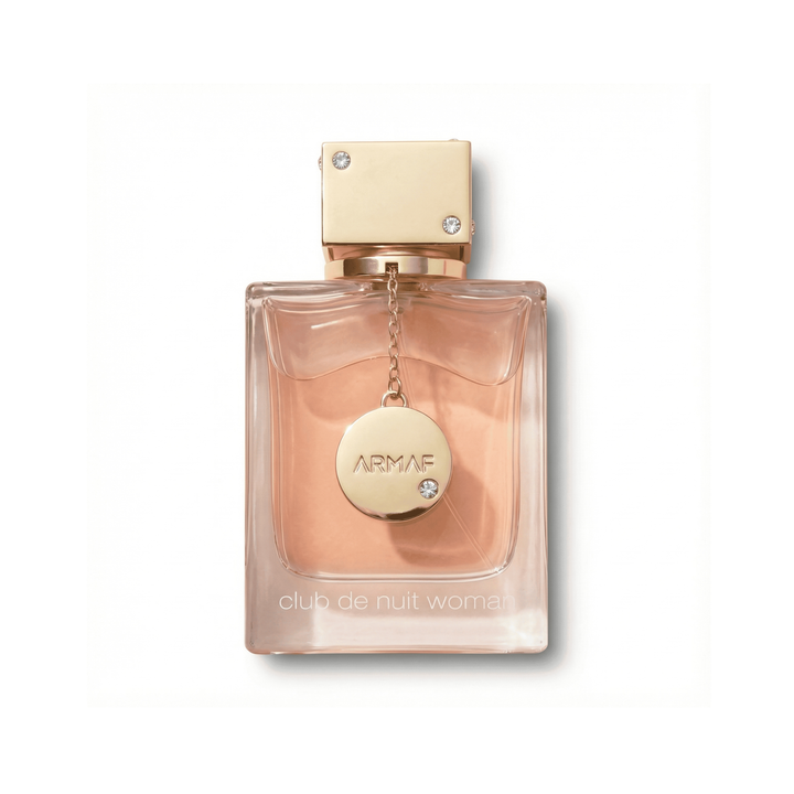 Bottle of Armaf Club de Nuit Woman EDP fragrance on a white background with soft shadow