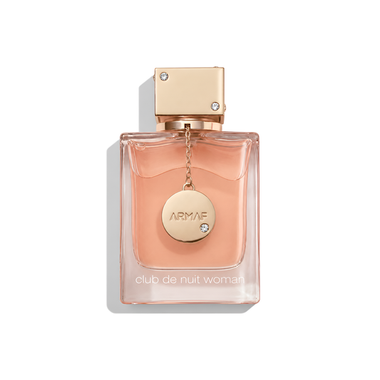 Bottle of Armaf Club de Nuit Woman EDP fragrance on a white background with soft shadow