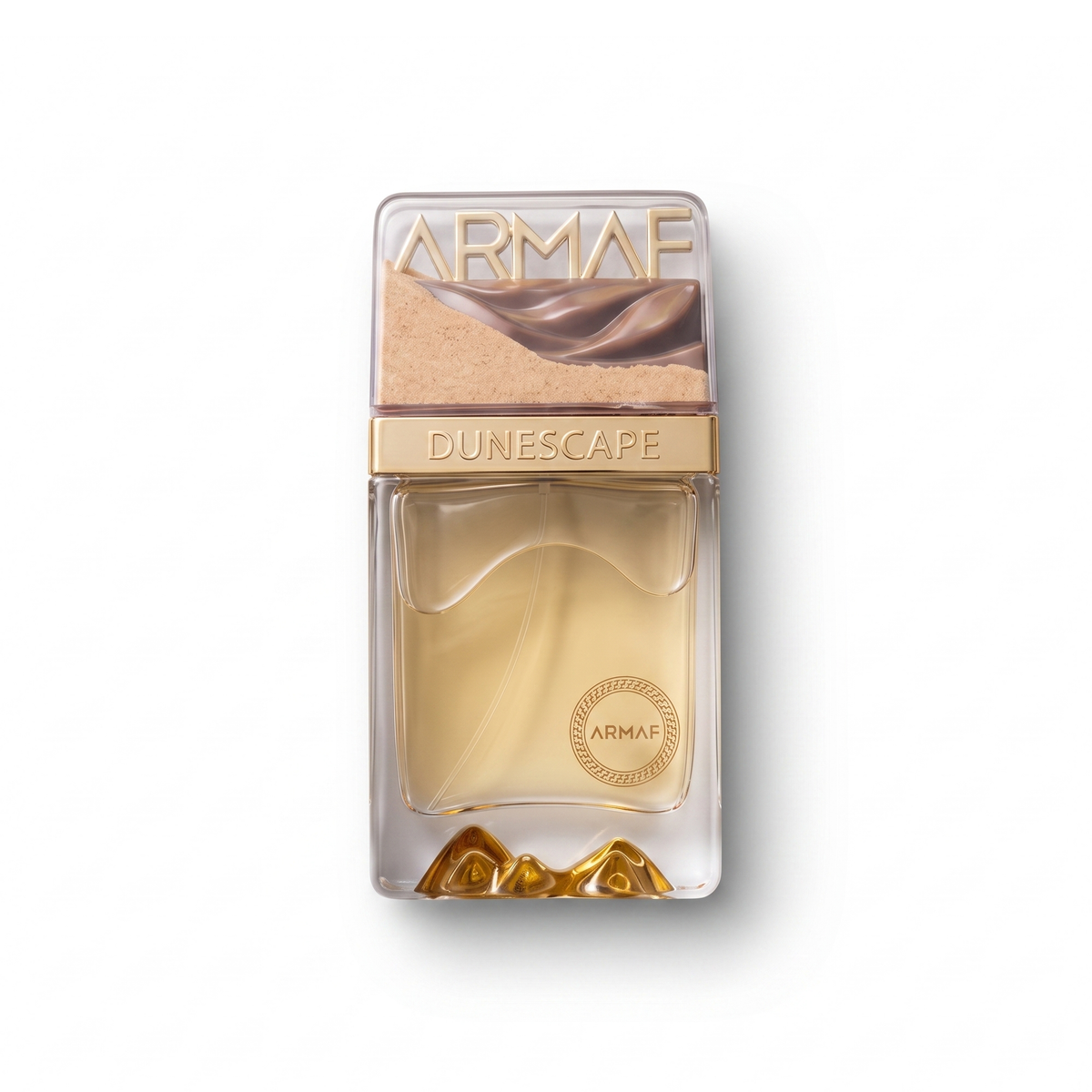 Bottle of Armaf Dunescape Extrait fragrance on a white background with soft shadow