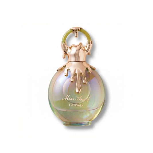 Bottle of Armaf Miss Armaf Catwalk EDP fragrance on a white background with soft shadow