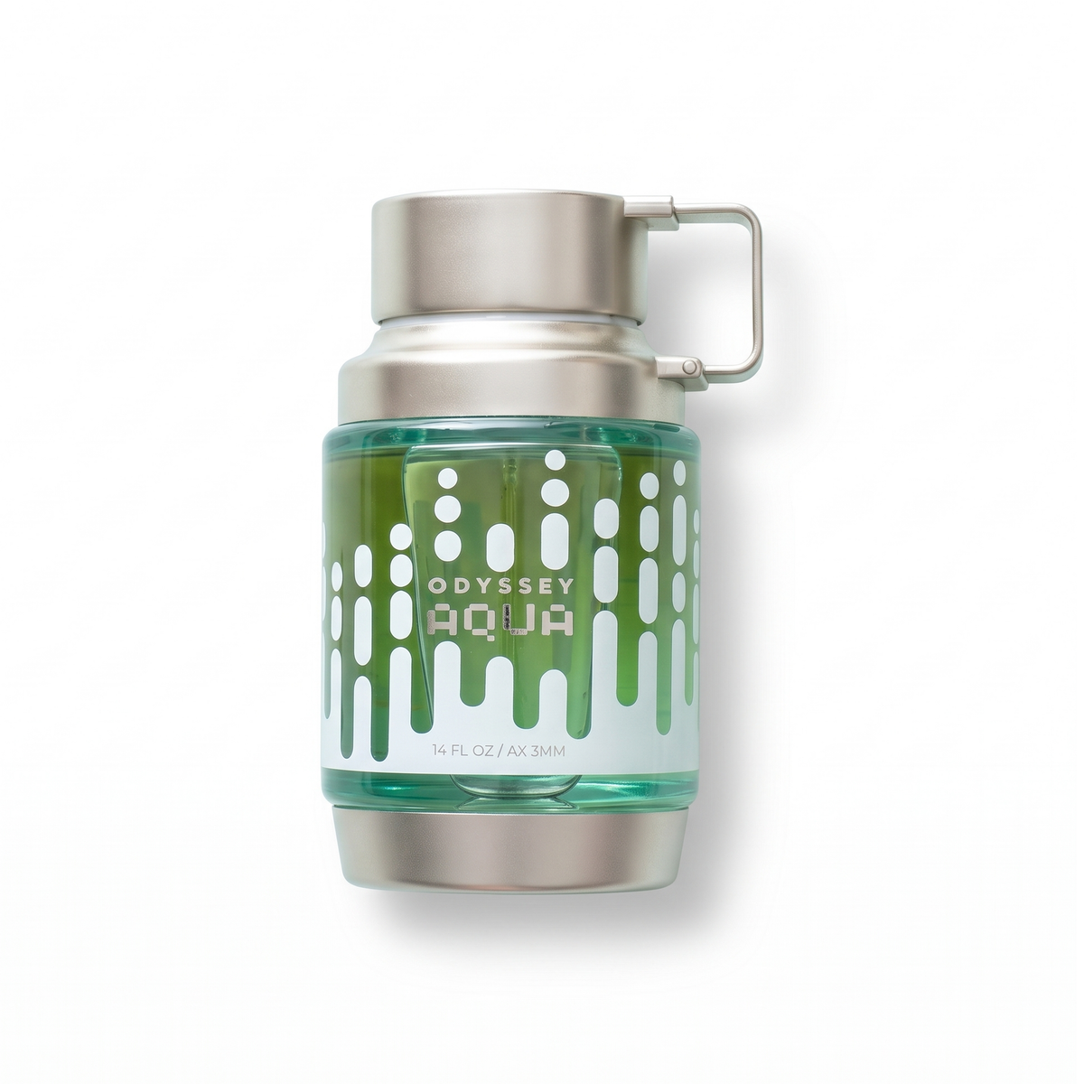 Bottle of Armaf Odyssey Aqua EDP fragrance on a white background with soft shadow