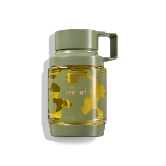 Bottle of Armaf Odyssey Tyrant Special Edition EDP fragrance on a white background with soft shadow