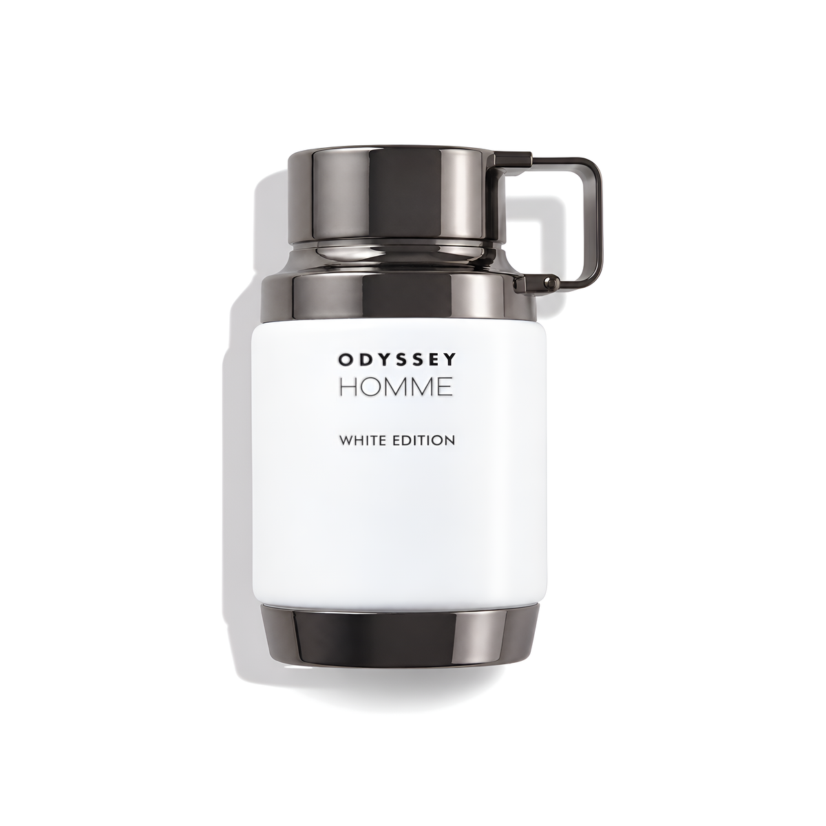 Bottle of Armaf Odyssey White Edition EDP fragrance on a white background with soft shadow