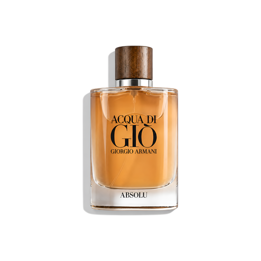 Bottle of Armani Acqua Di Gio Absolu fragrance on a white background with soft shadow