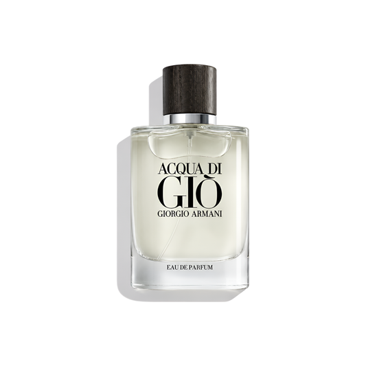 Bottle of Armani Acqua Di Gio Eau De Parfum fragrance on a white background with soft shadow