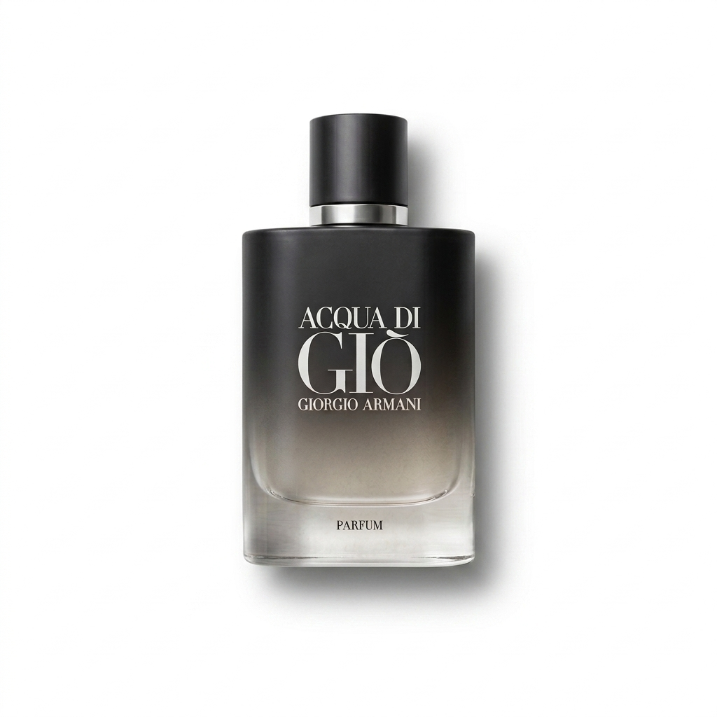 Bottle of Armani Acqua Di Gio Parfum Magnetic Cap fragrance on a white background with soft shadow