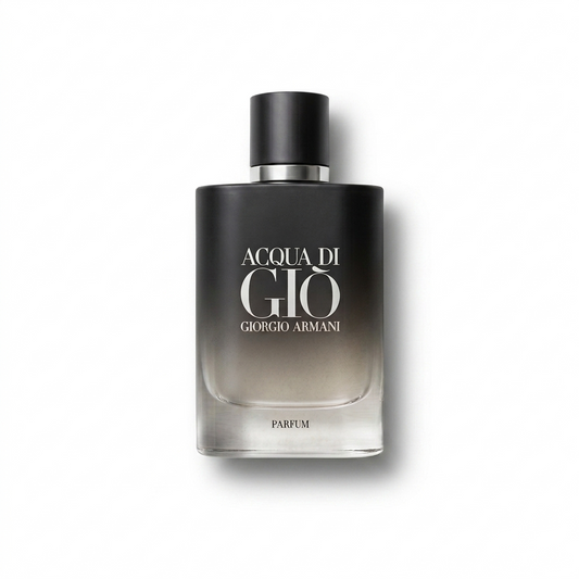 Bottle of Armani Acqua Di Gio Parfum Magnetic Cap fragrance on a white background with soft shadow