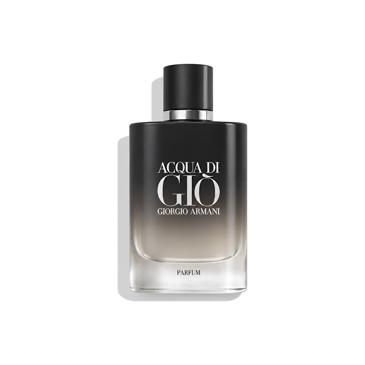 Bottle of Armani Acqua Di Gio Parfum Magnetic Cap fragrance on a white background with soft shadow