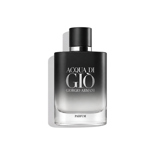 Bottle of Armani Acqua Di Gio Parfum fragrance on a white background with soft shadow