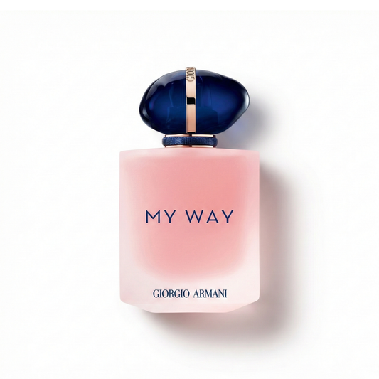 Bottle of Armani My Way Floral EDP fragrance on a white background with soft shadow