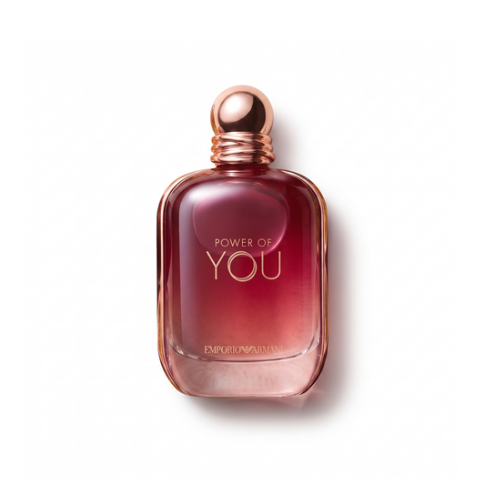 Bottle of Armani Power Of You EDP fragrance on a white background with soft shadow