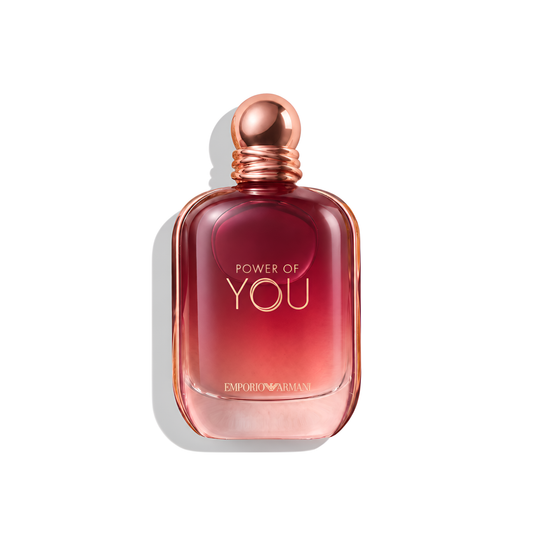 Bottle of Armani Power Of You EDP fragrance on a white background with soft shadow