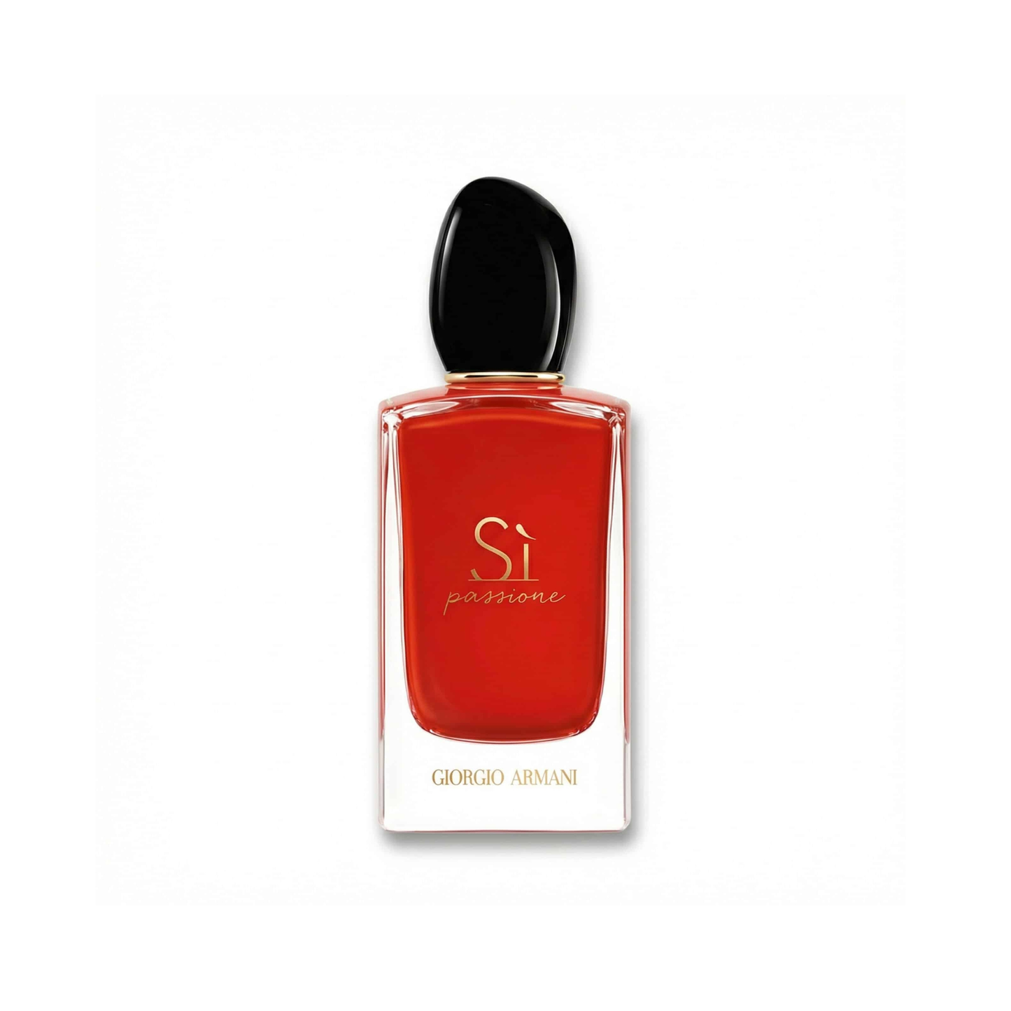 Bottle of Armani Si Passion EDP fragrance on a white background with soft shadow