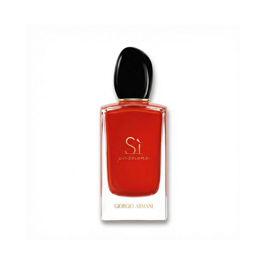 Bottle of Armani Si Passion EDP fragrance on a white background with soft shadow