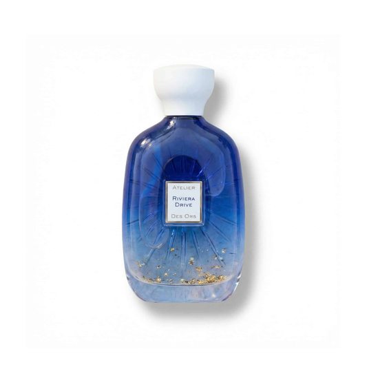 Bottle of Atelier des Ors Riviera Drive EDP fragrance on a white background with soft shadow
