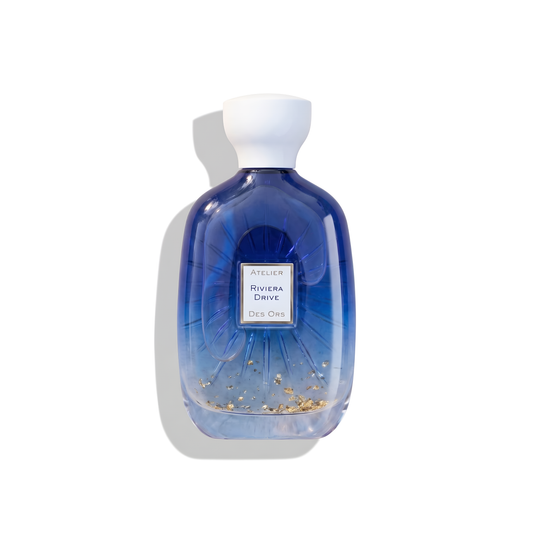 Bottle of Atelier des Ors Riviera Drive EDP fragrance on a white background with soft shadow