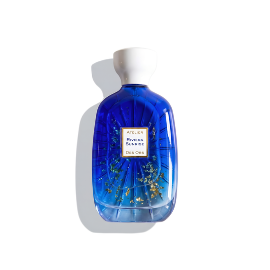 Bottle of Atelier des Ors Riviera Sunrise EDP fragrance on a white background with soft shadow