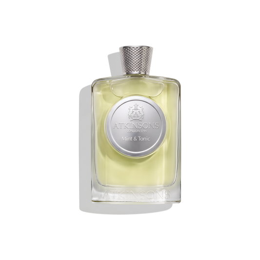 Bottle of Atkinsons Mint & Tonic EDP fragrance on a white background with soft shadow
