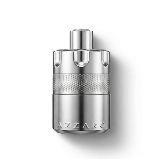 Bottle of Azzaro Wanted EDP fragrance on a white background with soft shadow