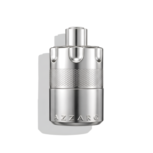 Bottle of Azzaro Wanted EDP fragrance on a white background with soft shadow