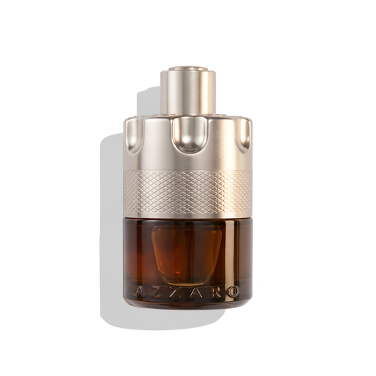 Bottle of Azzaro Wanted by Night EDP fragrance on a white background with soft shadow