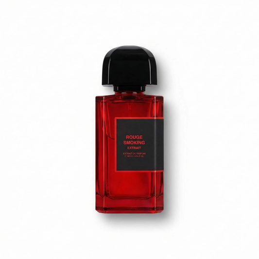 Bottle of Bdk Parfums Rouge Smoking Extrait fragrance on a white background with soft shadow