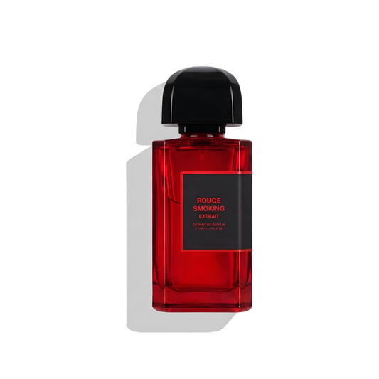 Bottle of Bdk Parfums Rouge Smoking Extrait fragrance on a white background with soft shadow