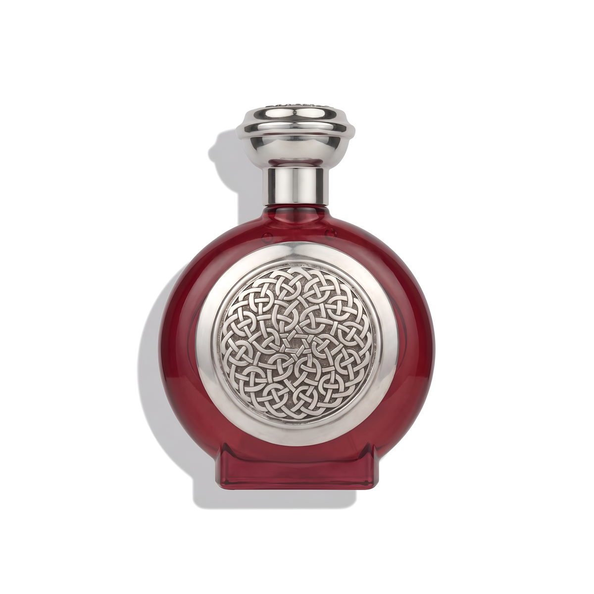 Bottle of Boadicea Harmonious EDP fragrance on a white background with soft shadow